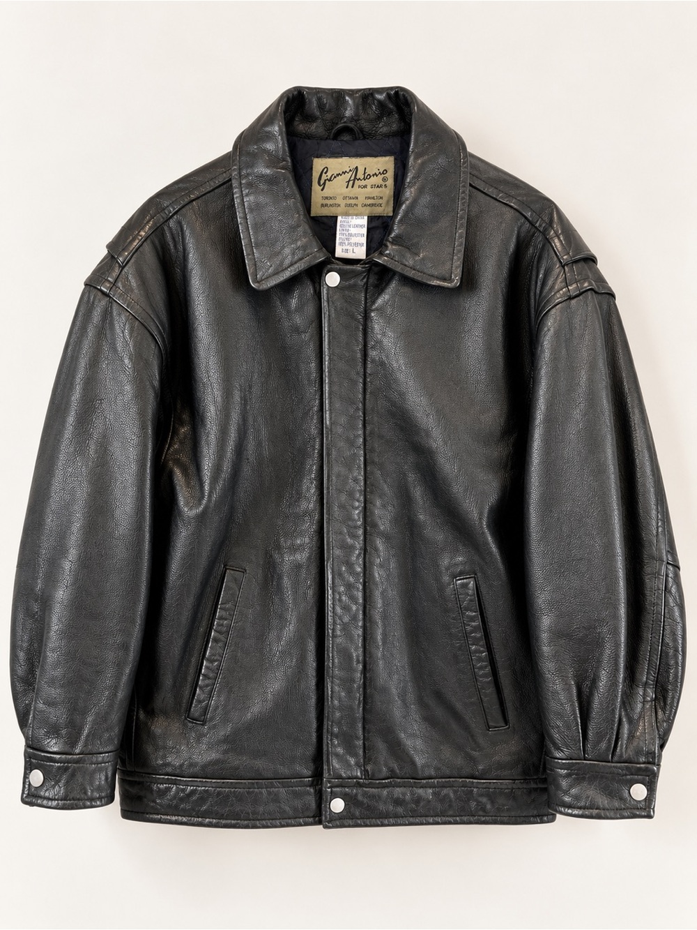 Vintage Gianni Antonio Men’s Black Genuine Leather Jacket L Oversized